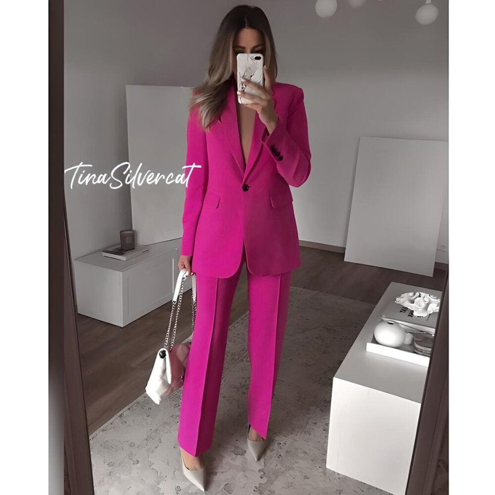 BLOGGER'S FAVE! Zara Full Length Pants Fuchsia NWT